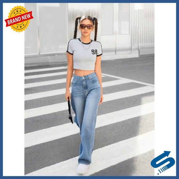 Girls Wide Leg Denim Pants High Waist Baggy Y2K Streetwear 12-16Y - Picture 8 of 8